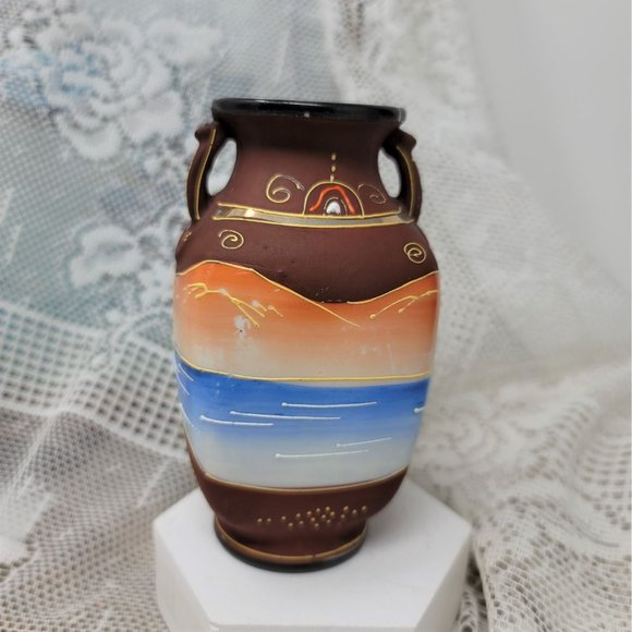 Vintage Small Vase Oriental Woman Brown Japan - Picture 5 of 8